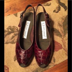 Brown leather open toe sling back heel 7 1/2 N